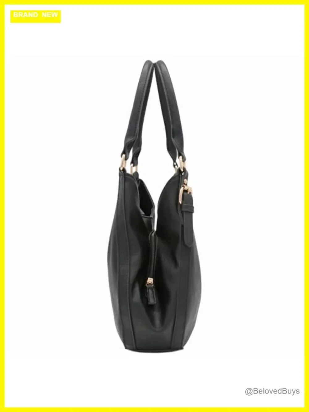 Faux Leather Lightweight Hobo Bag 3 Compartments Gold Hardware